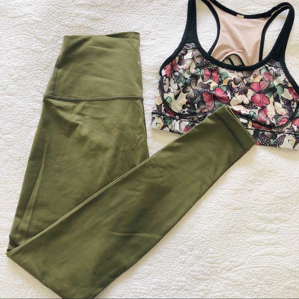 LULULEMON army green workout tights leggings 6 sm